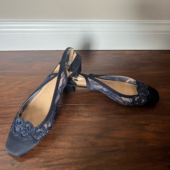 J.Renee 12W Navy Lace Slingback Heels - Picture 7 of 13